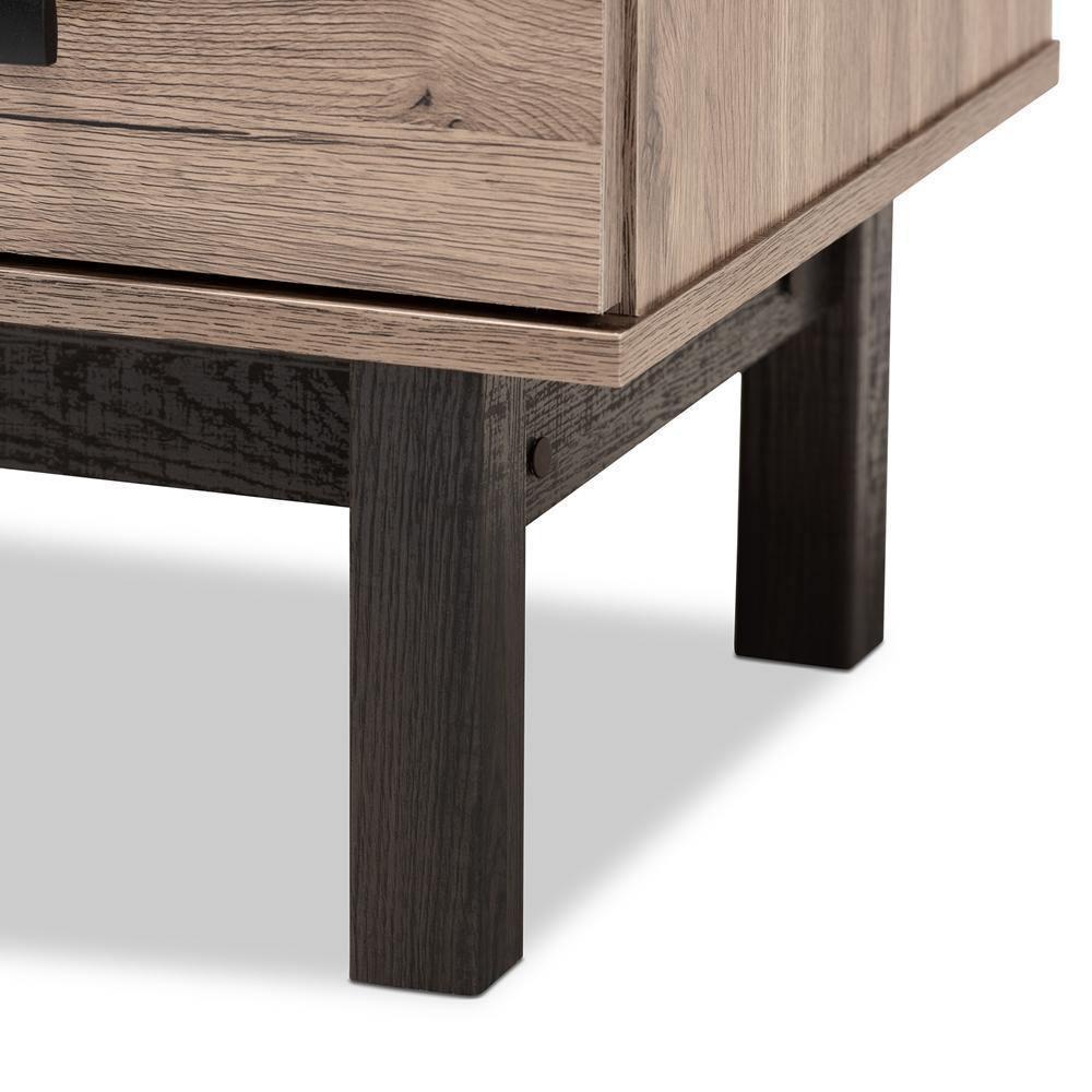 Arend Modern and Contemporary Two-Tone Oak Brown and Ebony Wood 2-Drawer End Table FredCo