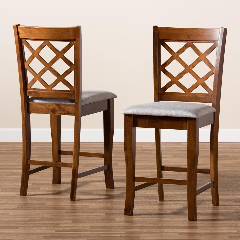 Aria Modern and Contemporary Grey Fabric Upholstered and Walnut Brown Finished Wood 2-Piece Counter Height Pub Chair Set FredCo