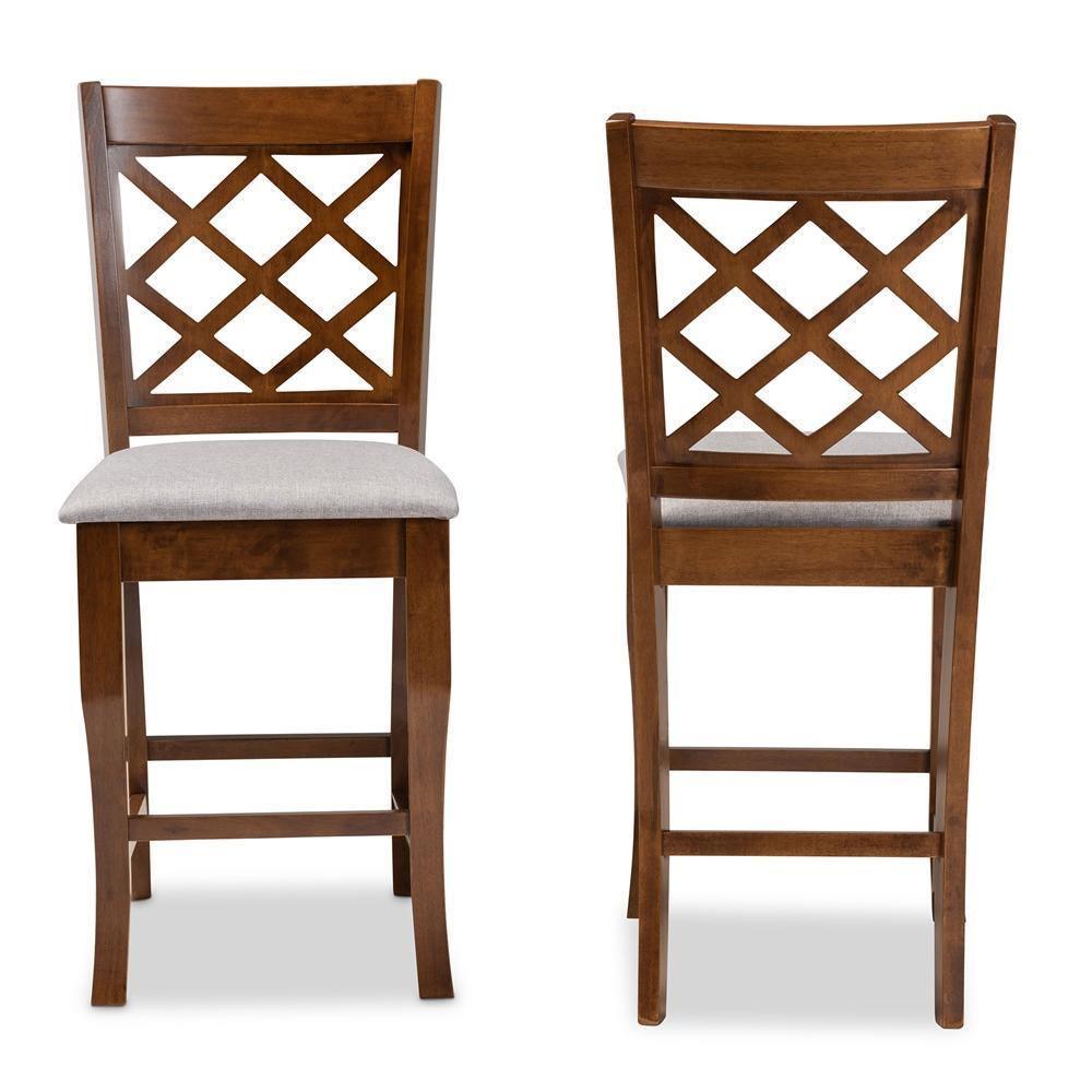 Aria Modern and Contemporary Grey Fabric Upholstered and Walnut Brown Finished Wood 2-Piece Counter Height Pub Chair Set FredCo