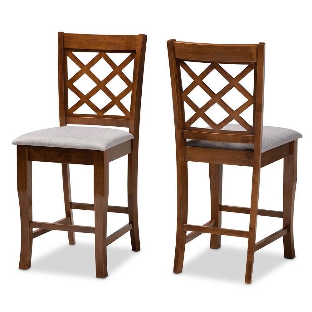 Aria Modern and Contemporary Grey Fabric Upholstered and Walnut Brown Finished Wood 2-Piece Counter Height Pub Chair Set FredCo