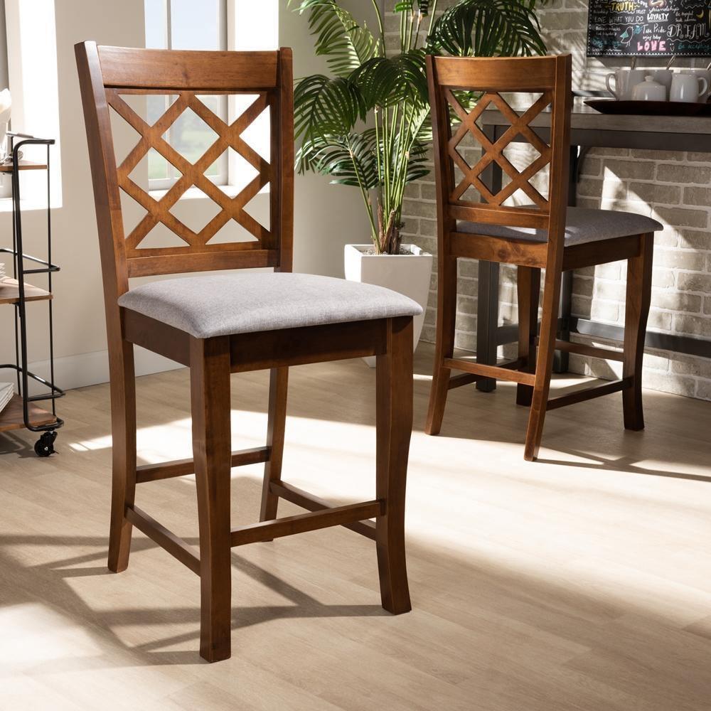 Aria Modern and Contemporary Grey Fabric Upholstered and Walnut Brown Finished Wood 2-Piece Counter Height Pub Chair Set FredCo