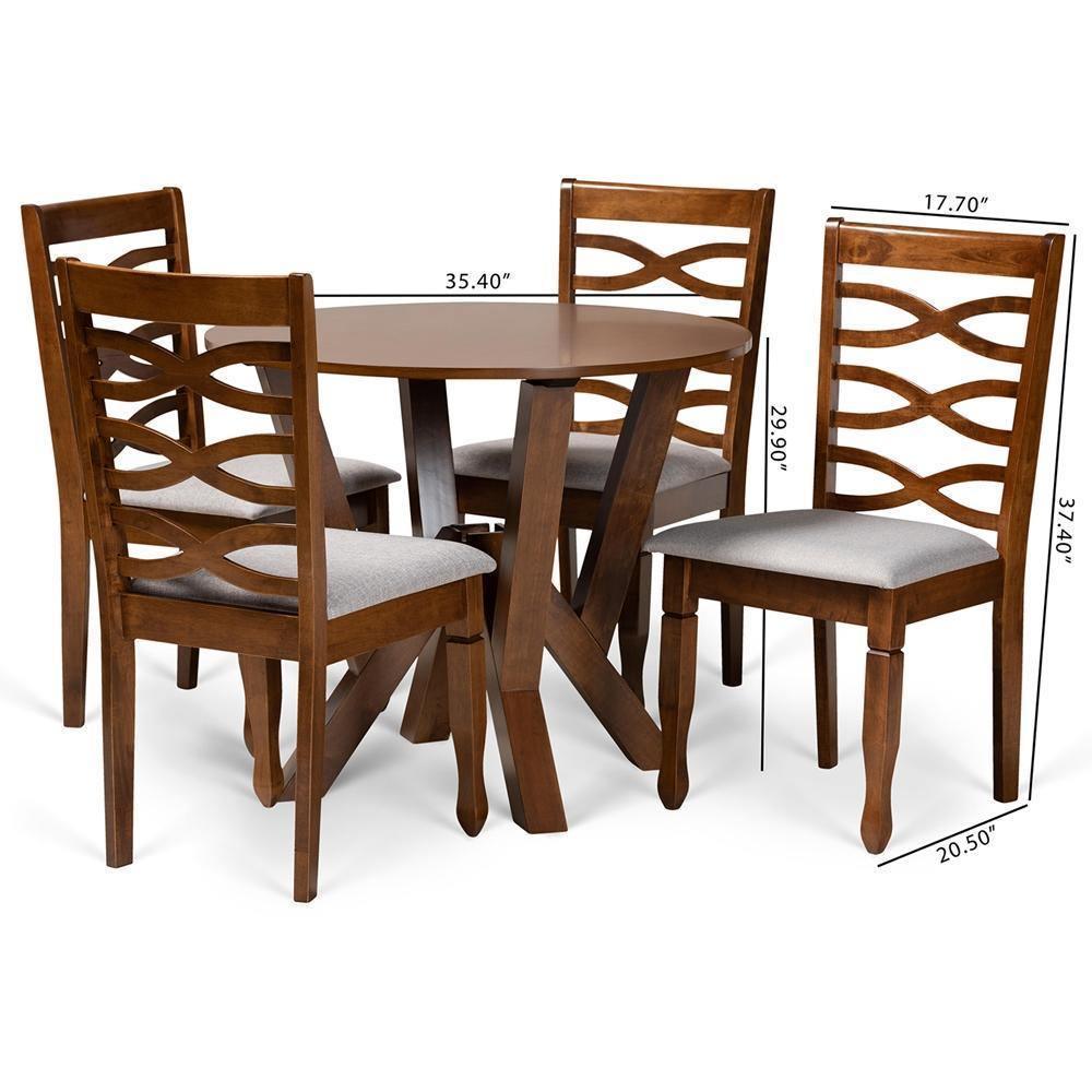 Ariane Modern and Contemporary Grey Fabric Upholstered and Walnut Brown Finished Wood 5-Piece Dining Set FredCo