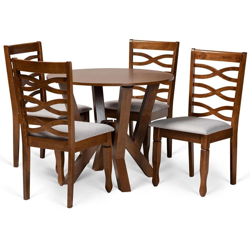 Ariane Modern and Contemporary Grey Fabric Upholstered and Walnut Brown Finished Wood 5-Piece Dining Set FredCo