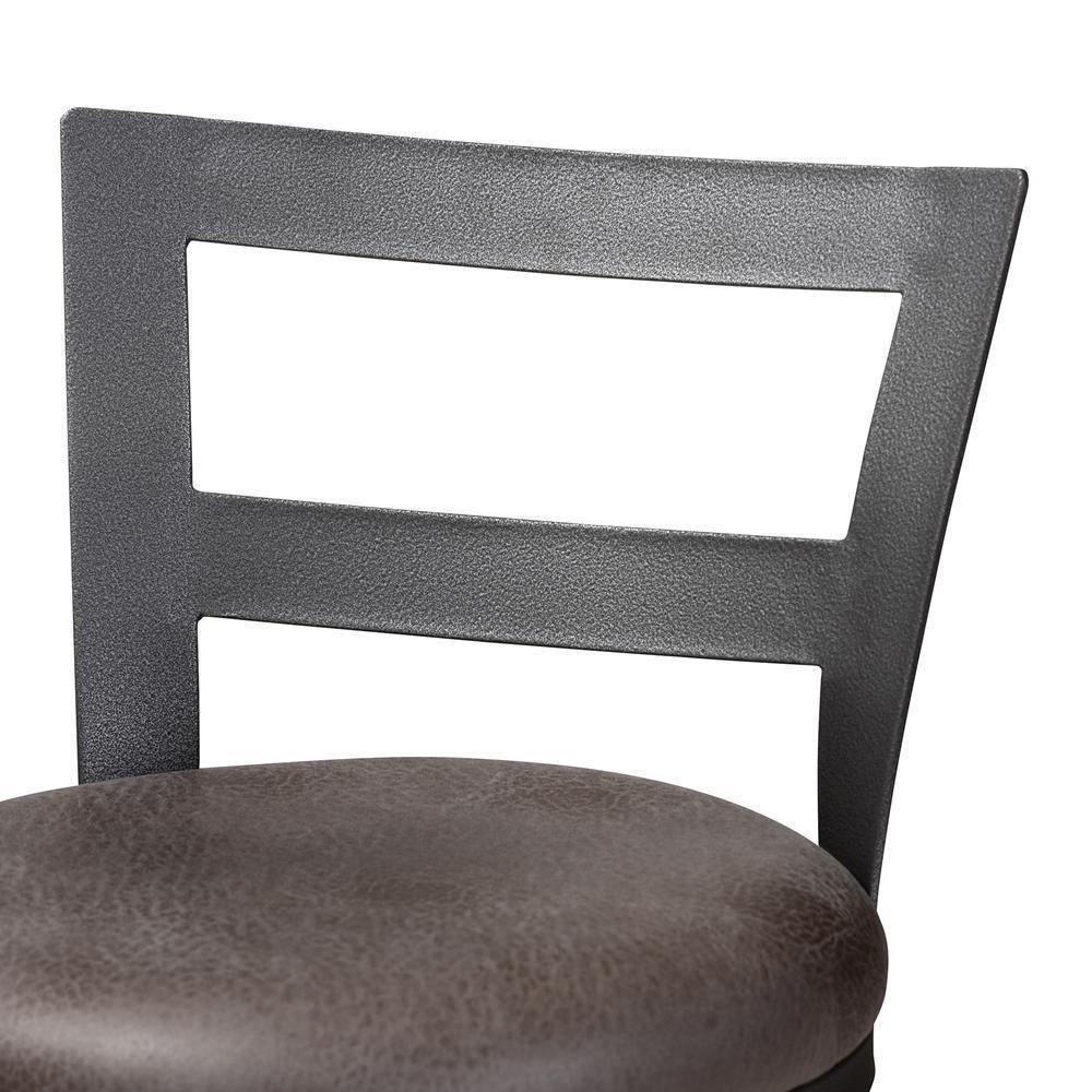 Arjean Rustic and Industrial Grey Faux Leather Upholstered Pub Stool Set of 2 FredCo