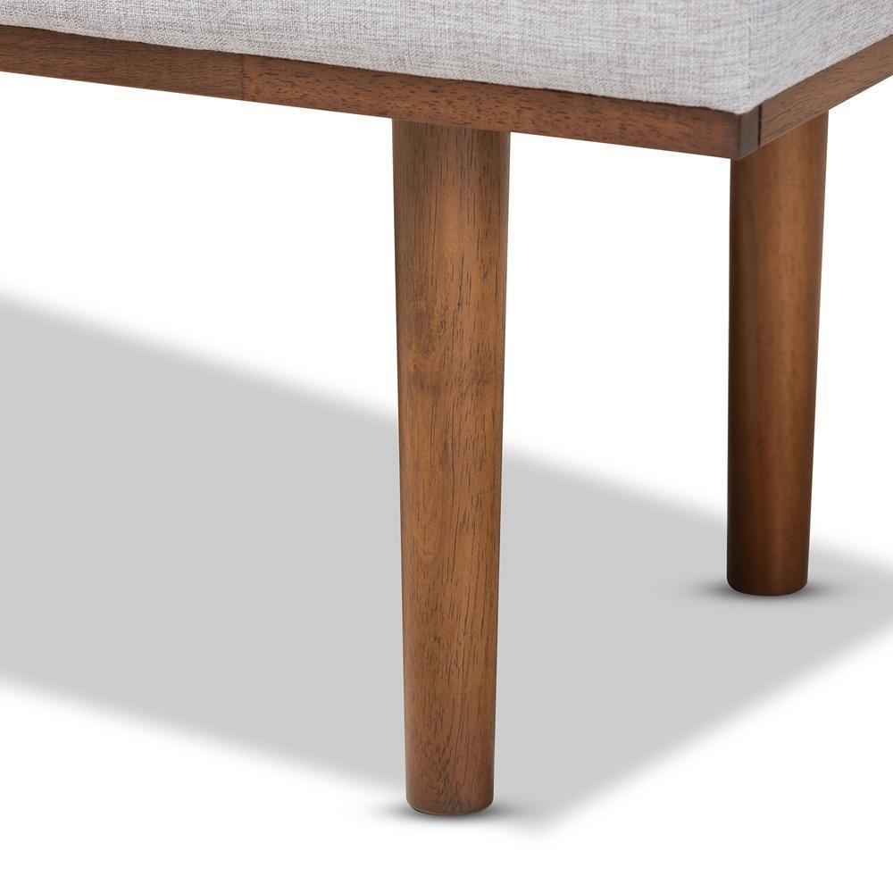 Arne Mid-Century Modern Greyish Beige Fabric Upholstered Walnut Finished Bench FredCo