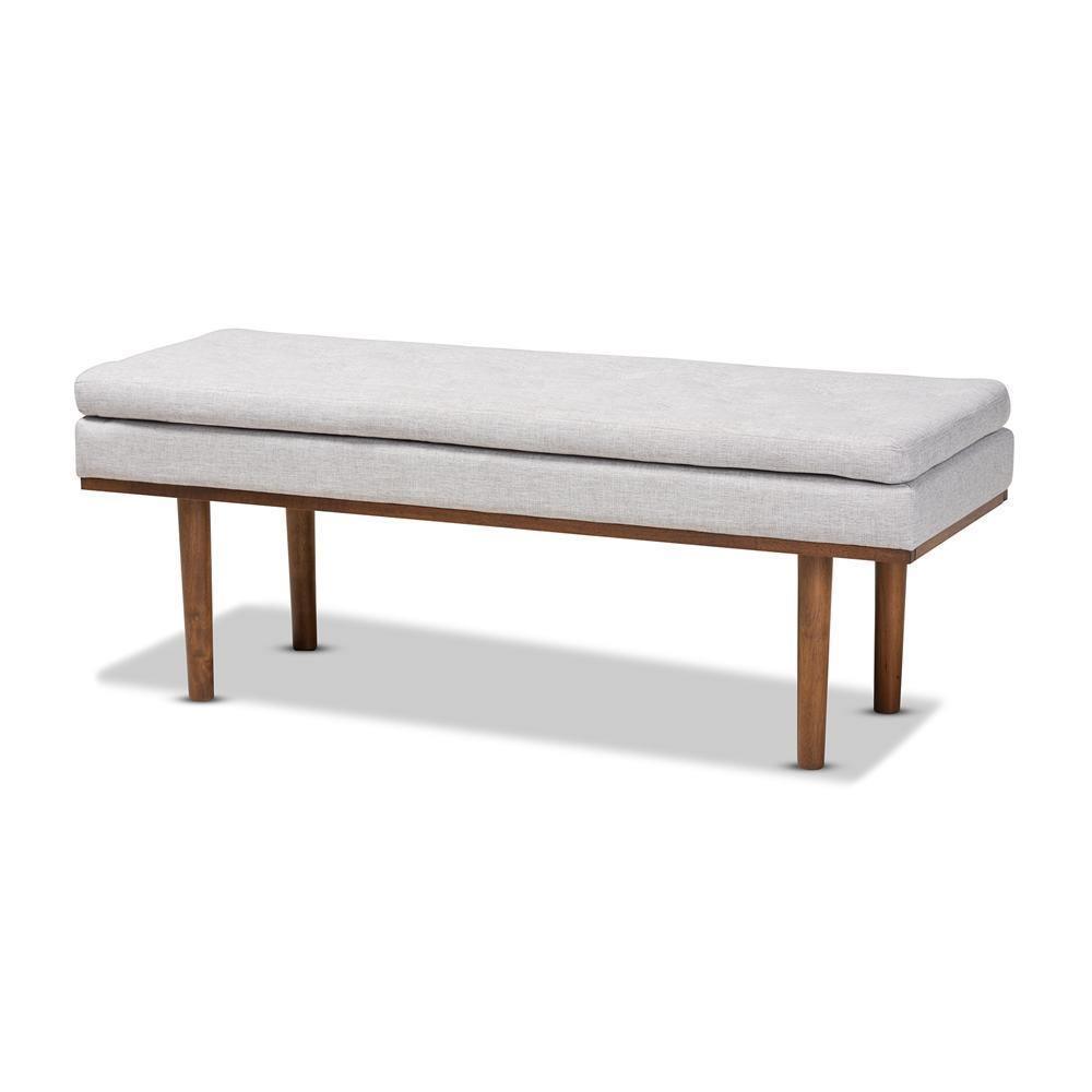 Arne Mid-Century Modern Greyish Beige Fabric Upholstered Walnut Finished Bench FredCo