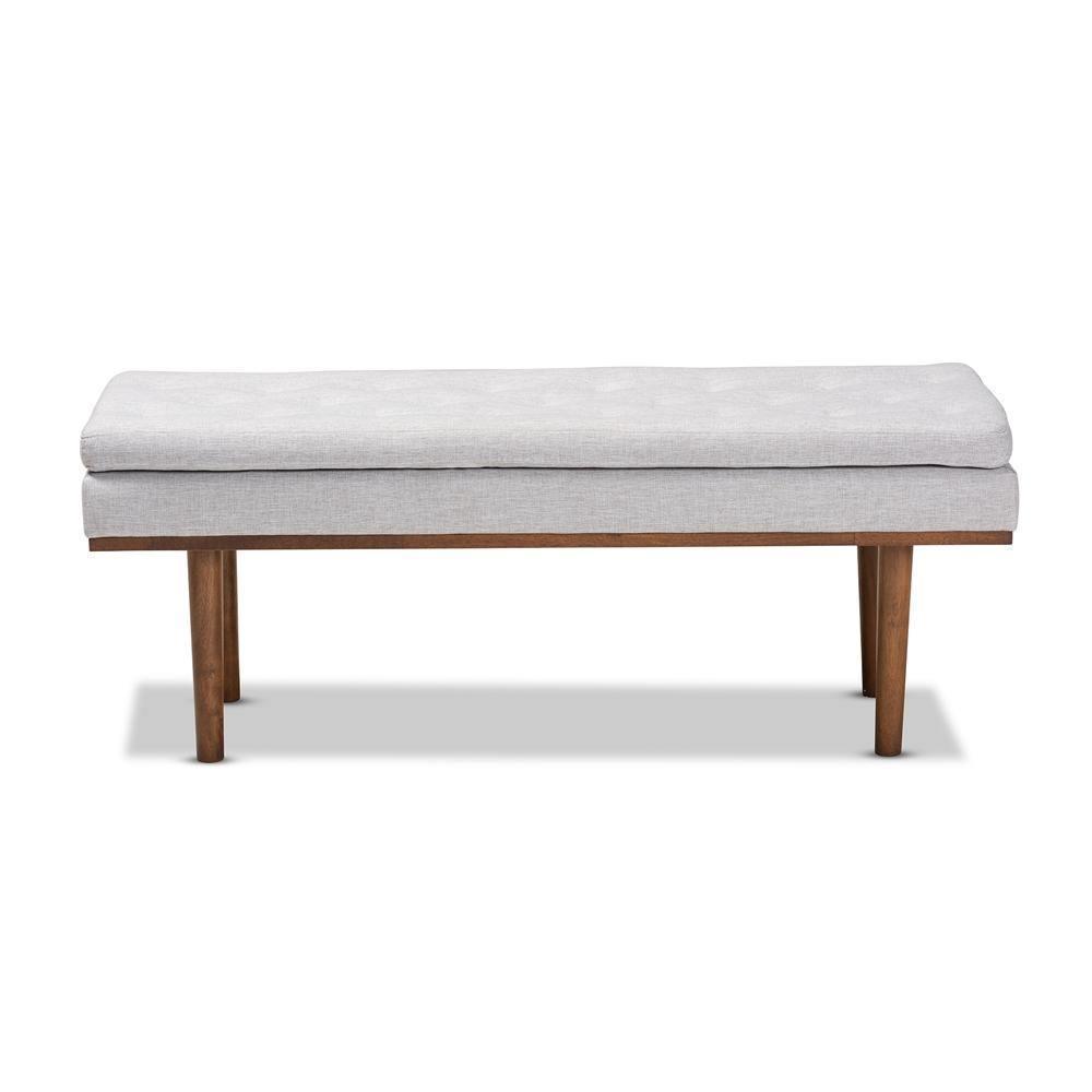Arne Mid-Century Modern Greyish Beige Fabric Upholstered Walnut Finished Bench FredCo