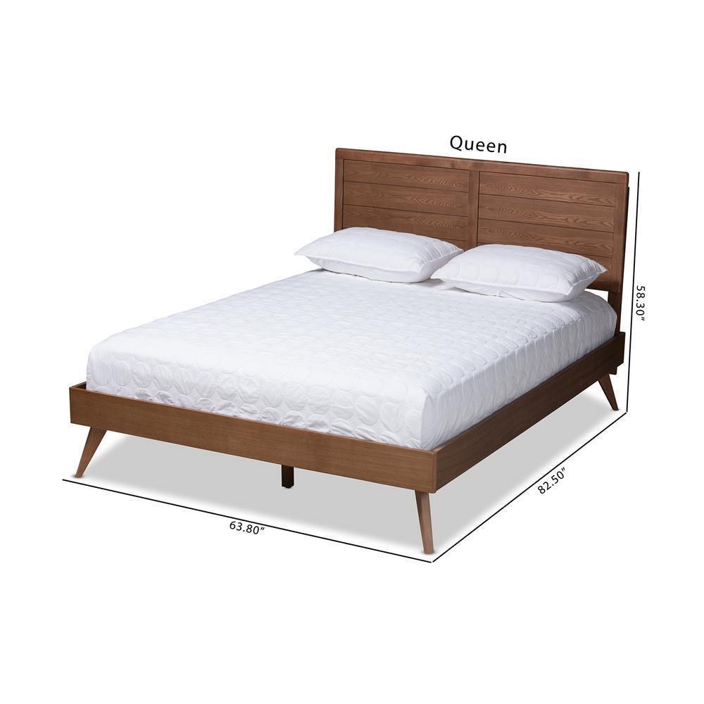 Artemis Mid-Century Modern Walnut Brown Finished Wood Queen Size Platform Bed FredCo
