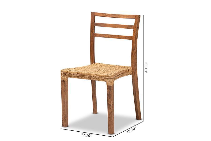 Arthur Mid-Century Modern Walnut Brown Finished Wood and Natural Rattan 2-Piece Dining Chair Set FredCo