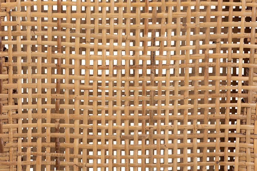 Arthur Mid-Century Modern Walnut Brown Finished Wood and Natural Rattan 2-Piece Dining Chair Set FredCo