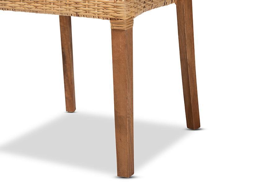 Arthur Mid-Century Modern Walnut Brown Finished Wood and Natural Rattan 2-Piece Dining Chair Set FredCo