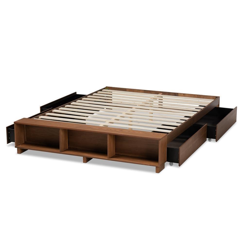 Arthur Modern Rustic Ash Walnut Brown Finished Wood King Size Platform Bed with Built-In Shelves FredCo