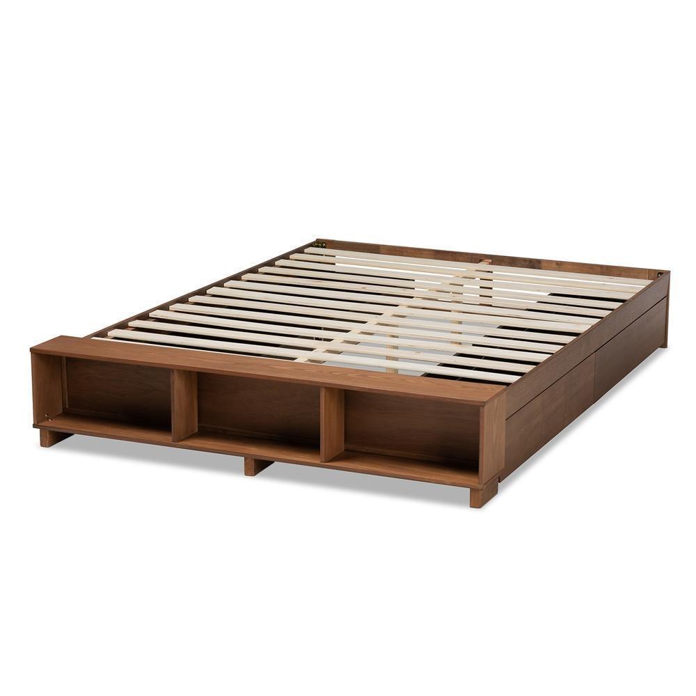 Arthur Modern Rustic Ash Walnut Brown Finished Wood King Size Platform Bed with Built-In Shelves FredCo