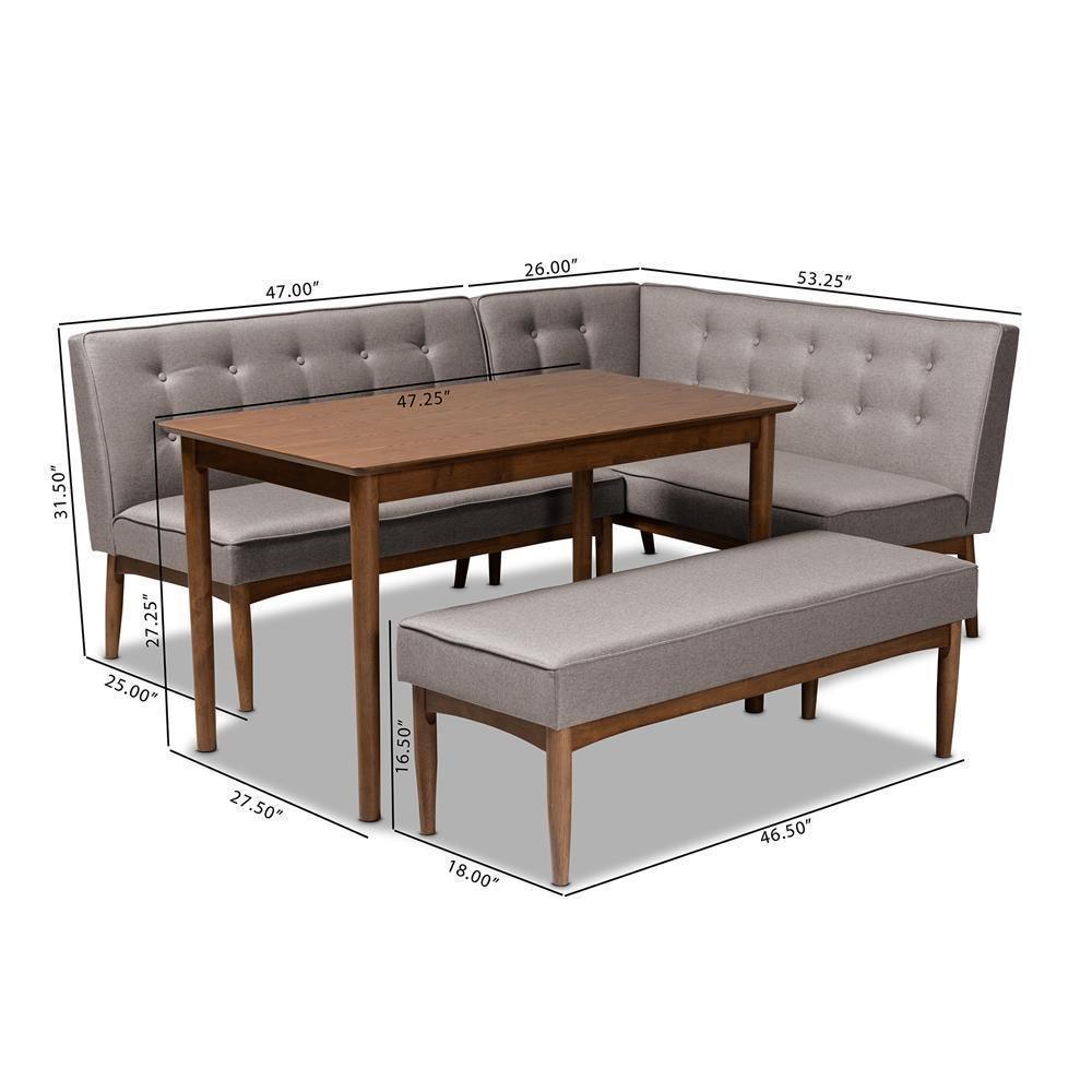 Arvid Mid-Century Modern Gray Fabric Upholstered 4-Piece Wood Dining Nook Set FredCo