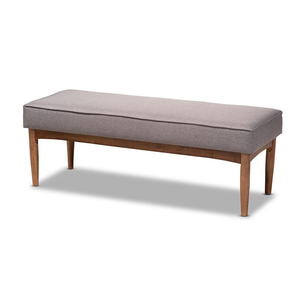 Arvid Mid-Century Modern Gray Fabric Upholstered Wood Dining Bench FredCo