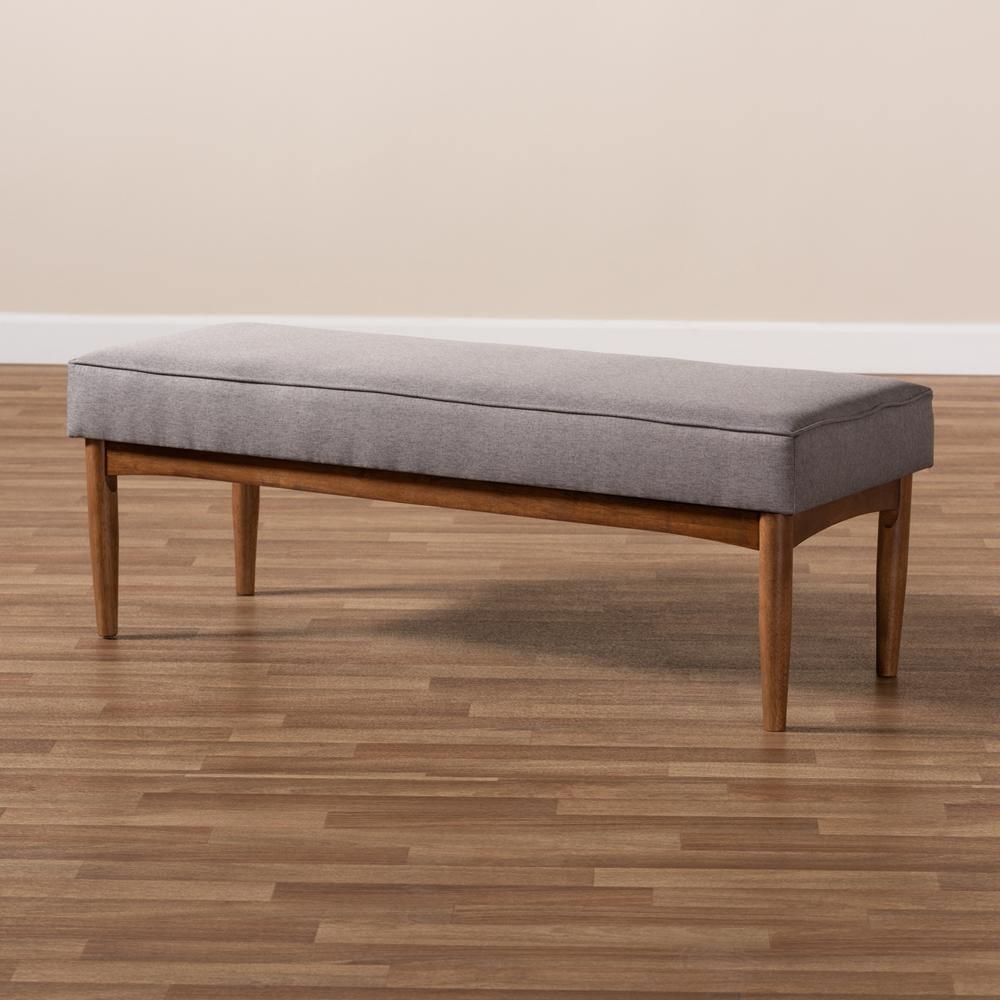 Arvid Mid-Century Modern Gray Fabric Upholstered Wood Dining Bench FredCo