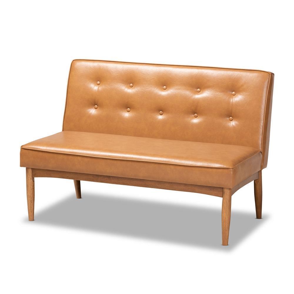Arvid Mid-Century Modern Tan Faux Leather Upholstered and Walnut Brown Finished Wood 3-Piece Dining Nook Set FredCo