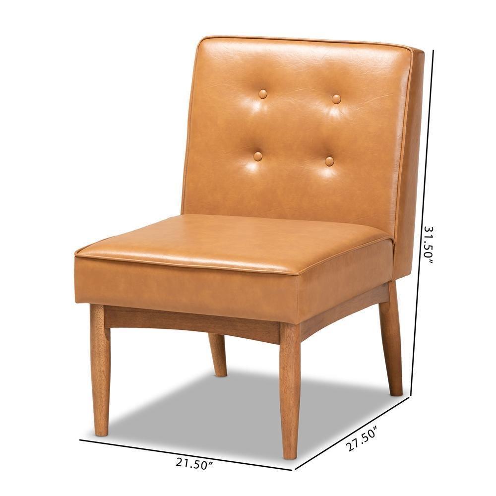 Arvid Mid-Century Modern Tan Faux Leather Upholstered and Walnut Brown Finished Wood Dining Chair FredCo