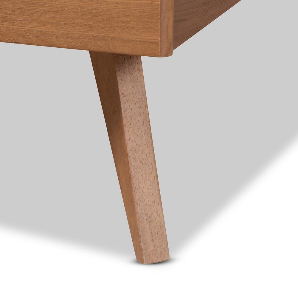 Asami Mid-Century Modern Walnut Brown Finished Wood and Synthetic Rattan King Size Platform Bed FredCo