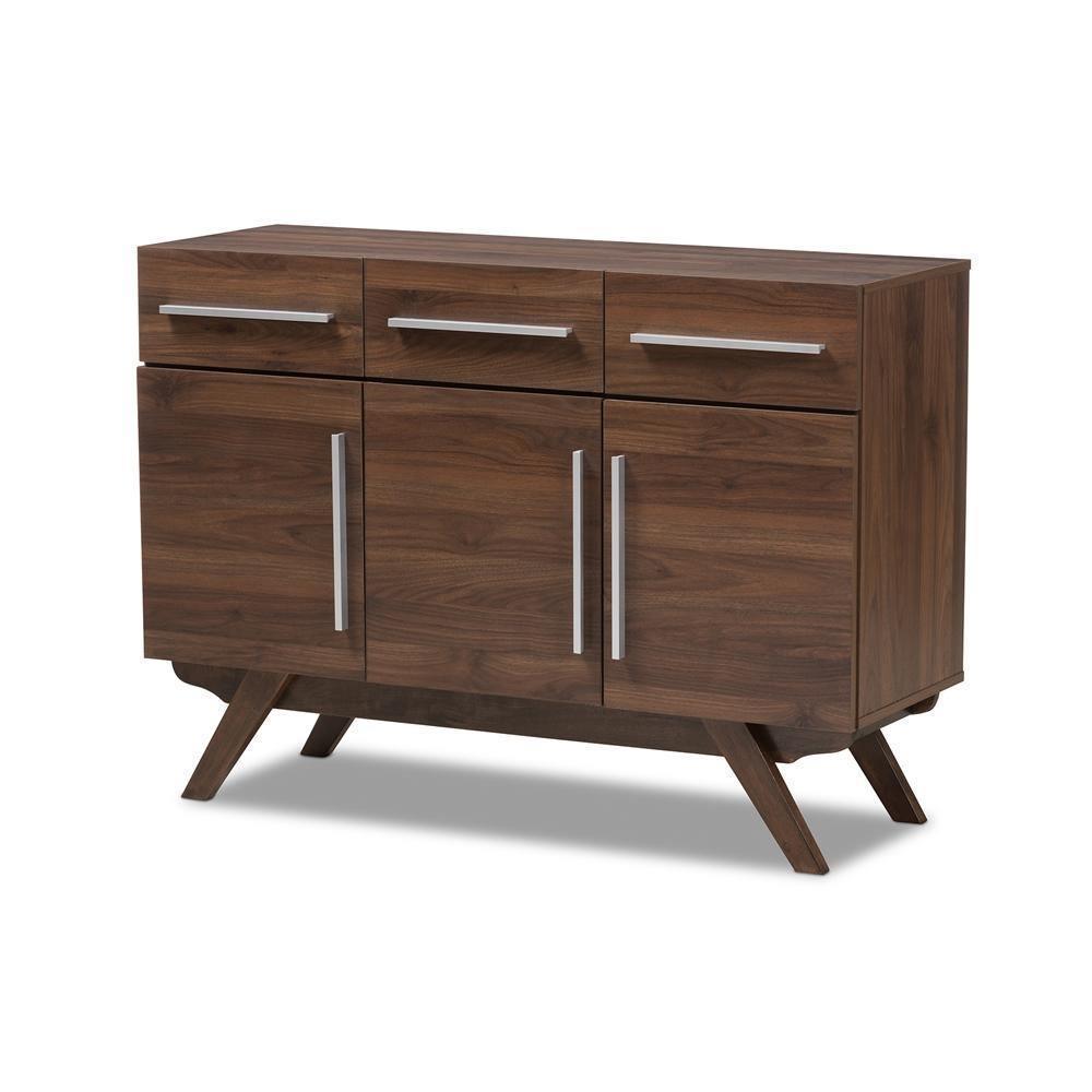 Ashfield Mid-Century Modern Walnut Brown Finished Wood 3-Drawer Sideboard FredCo