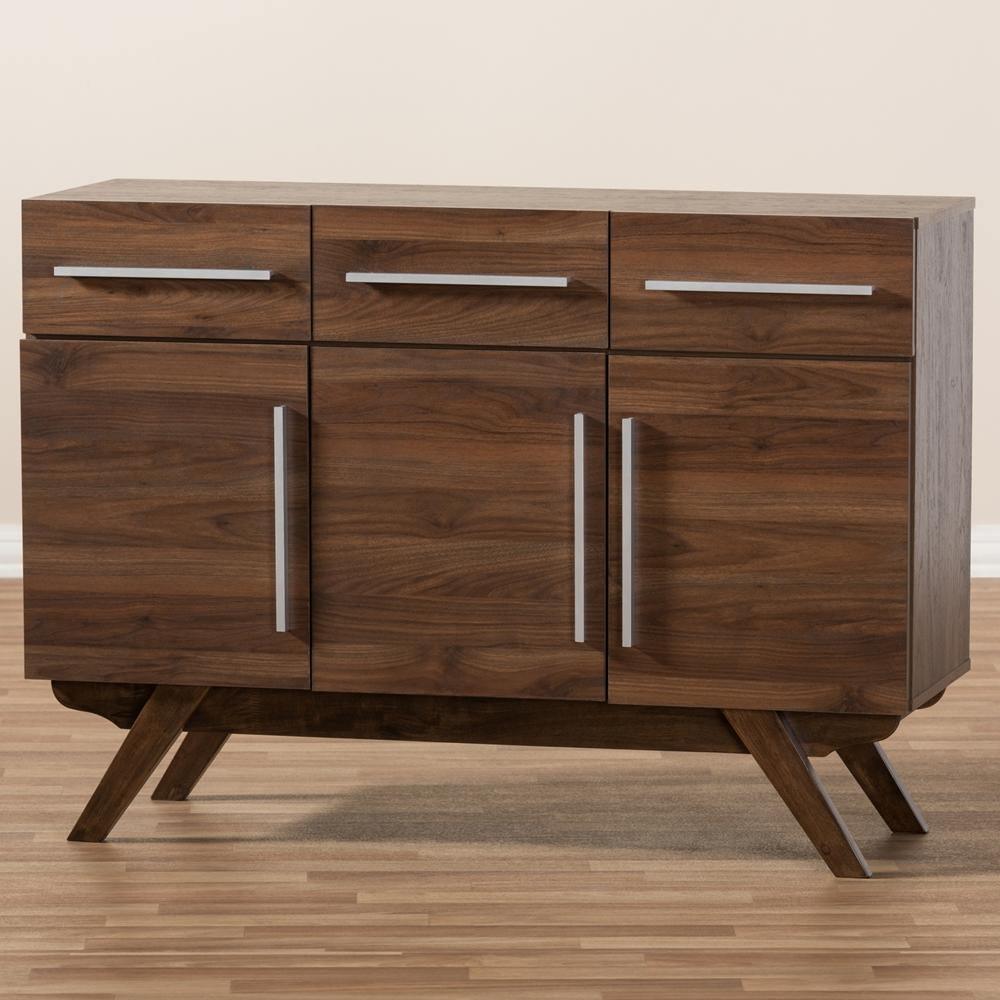 Ashfield Mid-Century Modern Walnut Brown Finished Wood 3-Drawer Sideboard FredCo