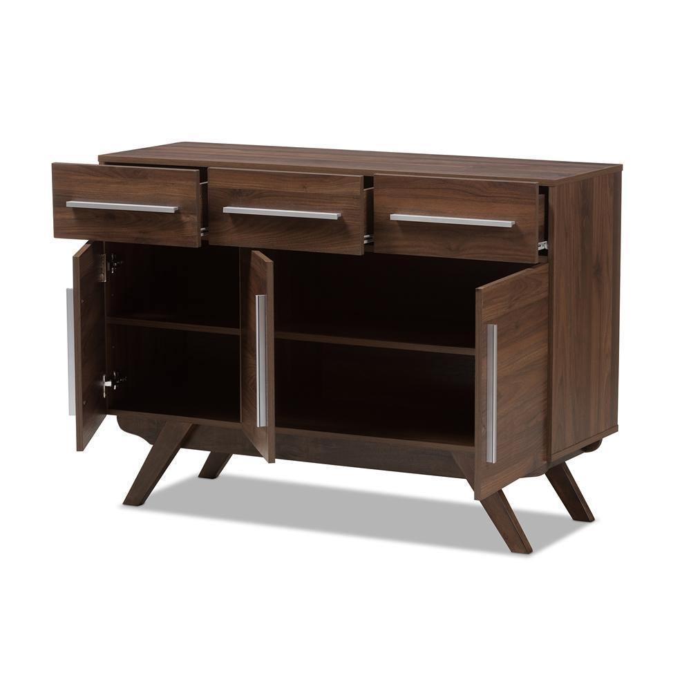 Ashfield Mid-Century Modern Walnut Brown Finished Wood 3-Drawer Sideboard FredCo