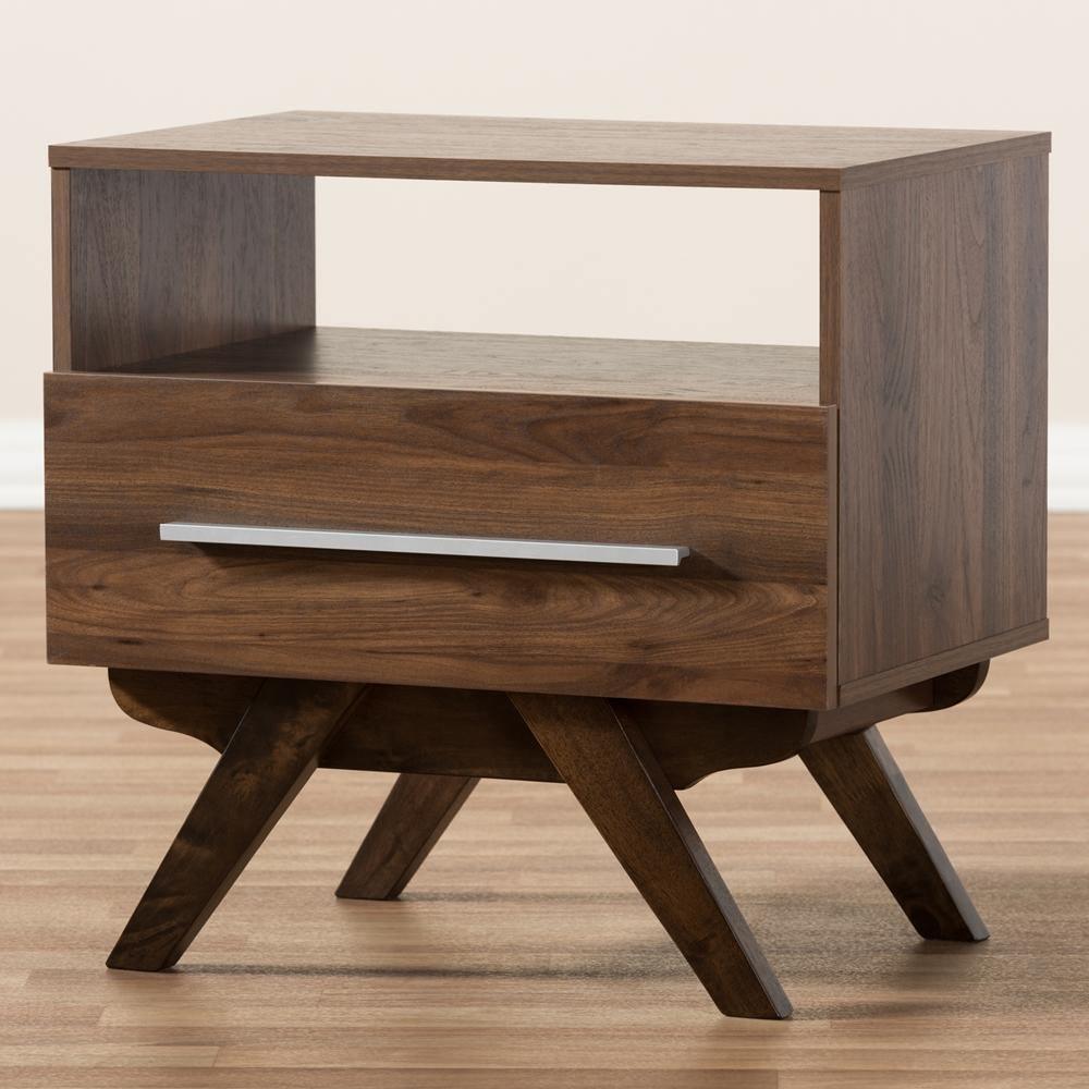 Ashfield Mid-Century Modern Walnut Brown Finished Wood Nightstand FredCo
