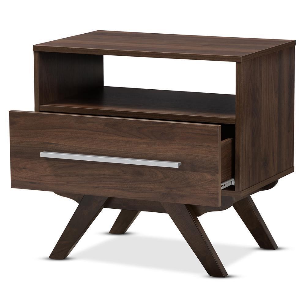 Ashfield Mid-Century Modern Walnut Brown Finished Wood Nightstand FredCo