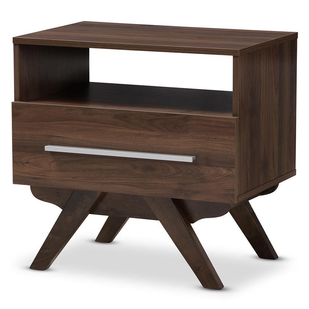 Ashfield Mid-Century Modern Walnut Brown Finished Wood Nightstand FredCo