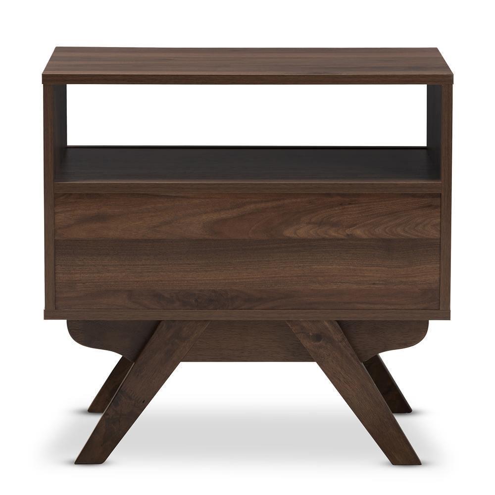 Ashfield Mid-Century Modern Walnut Brown Finished Wood Nightstand FredCo