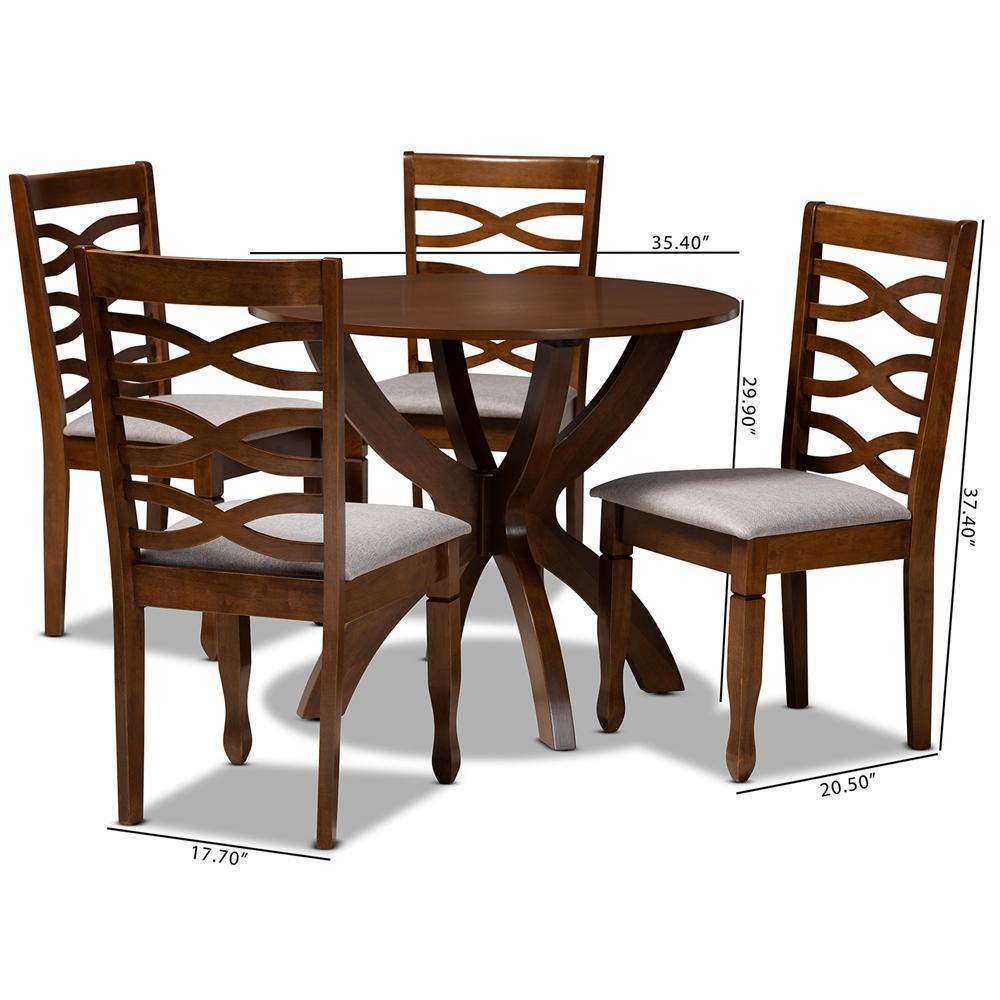 Aspen Modern and Contemporary Grey Fabric Upholstered and Walnut Brown Finished Wood 5-Piece Dining Set FredCo