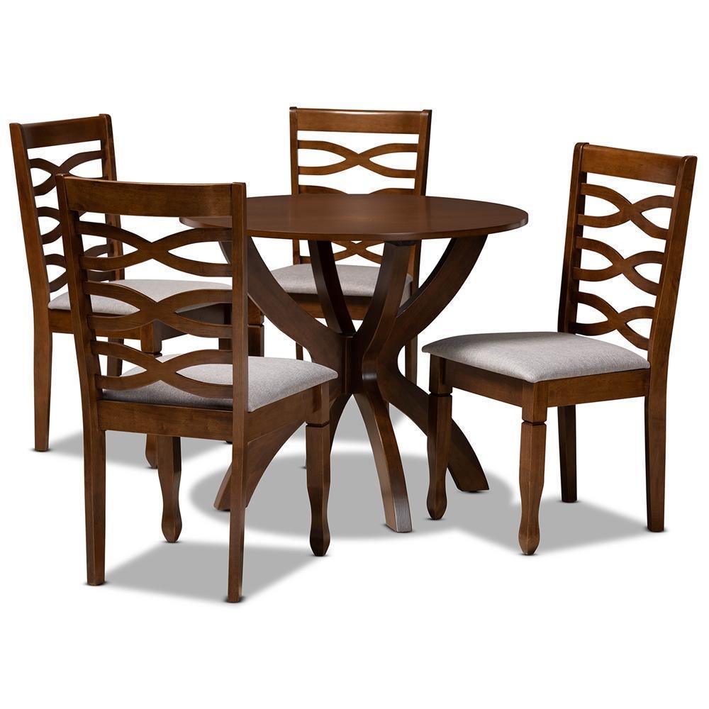 Aspen Modern and Contemporary Grey Fabric Upholstered and Walnut Brown Finished Wood 5-Piece Dining Set FredCo