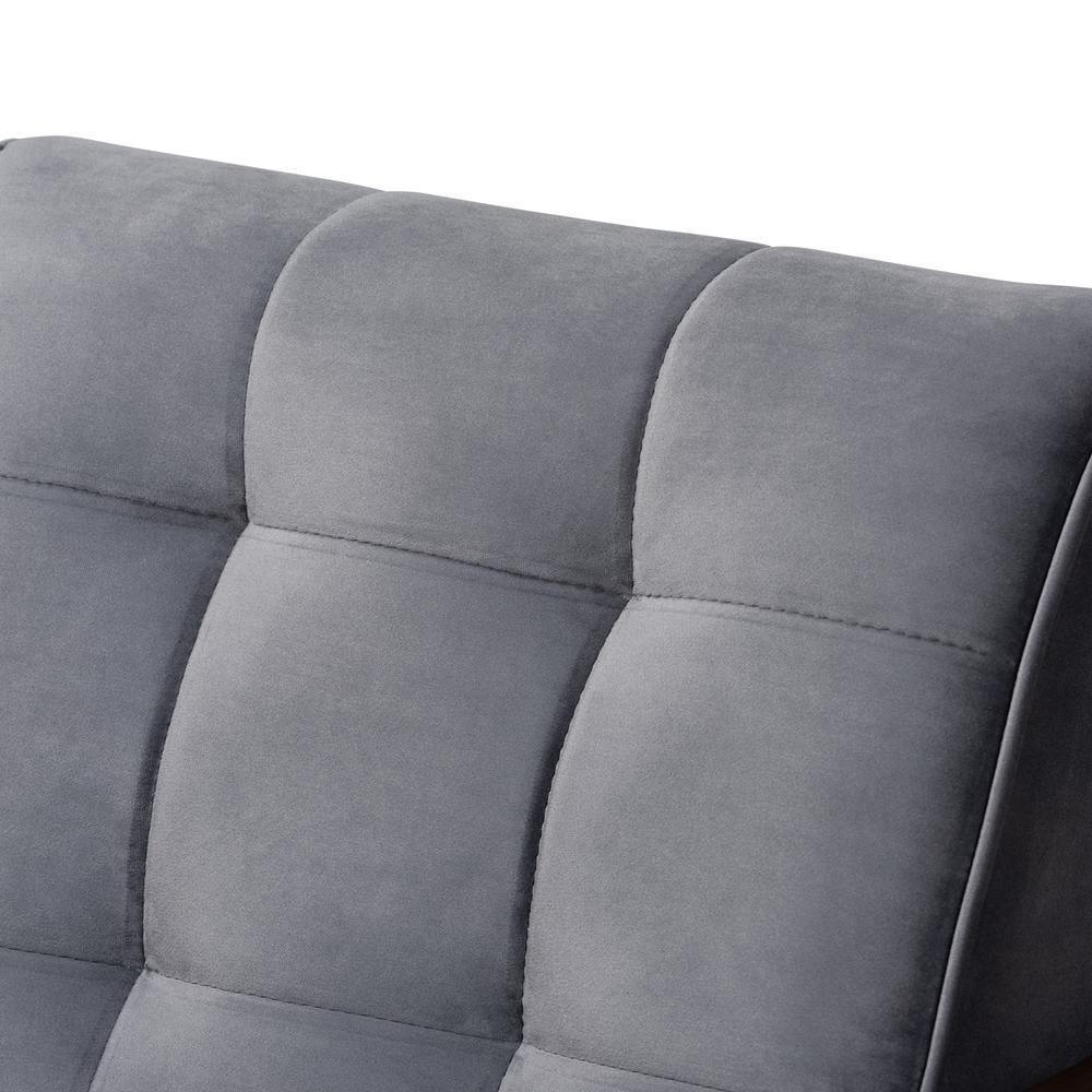 Asta Mid-Century Modern Grey Velvet Fabric Upholstered Walnut Finished Wood Armchair FredCo
