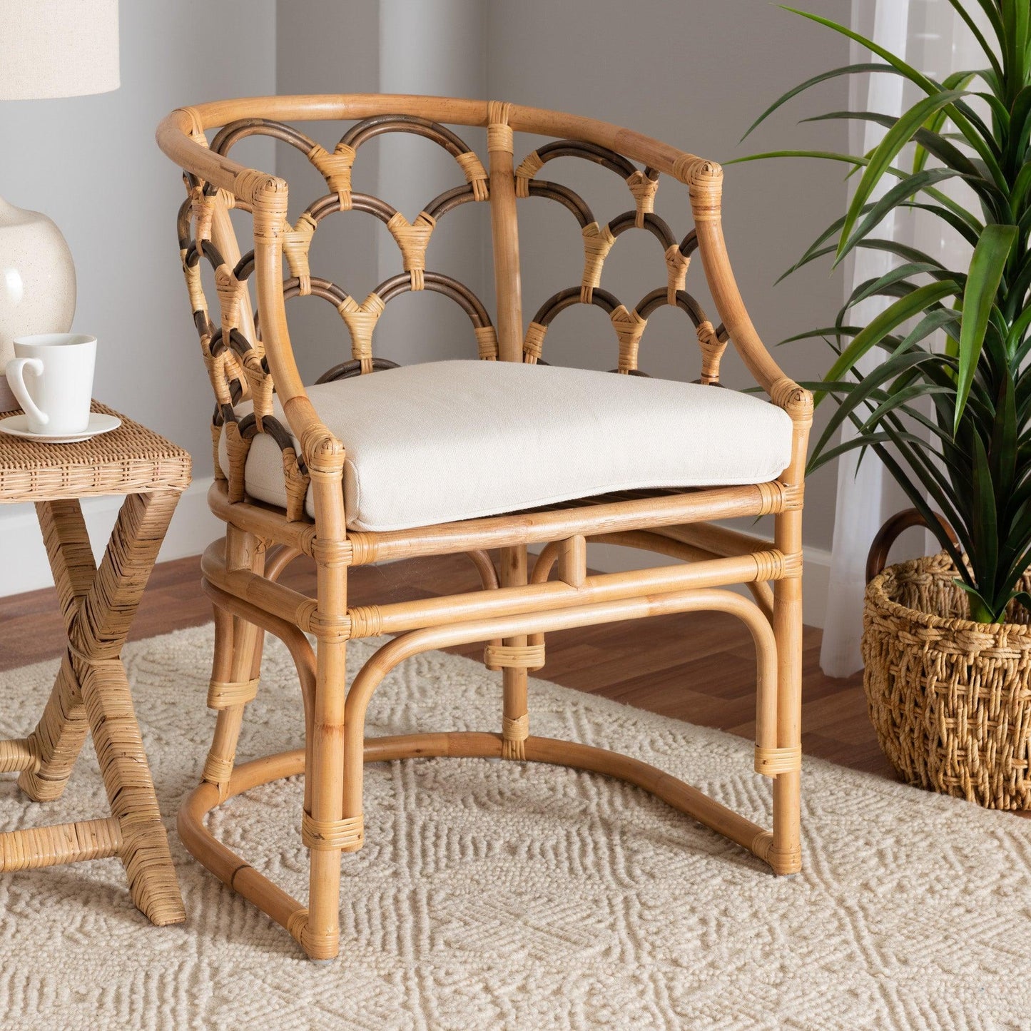 Aster Modern Bohemian Natural Brown Rattan Armchair FredCo