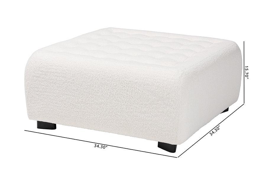 Athena Modern and Contemporary Ivory Boucle Upholstered and Black Finished Wood Square Ottoman FredCo
