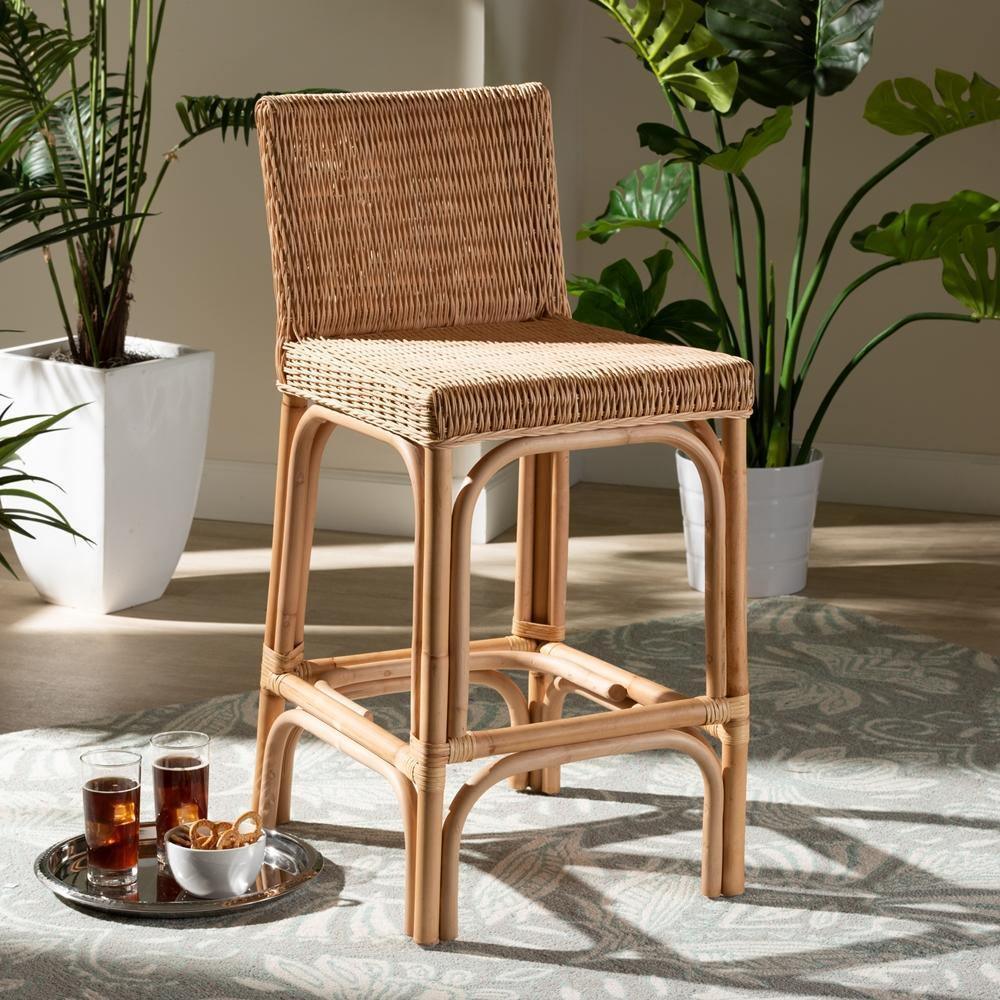 Athena Modern and Contemporary Natural Finished Rattan Counter Stool FredCo