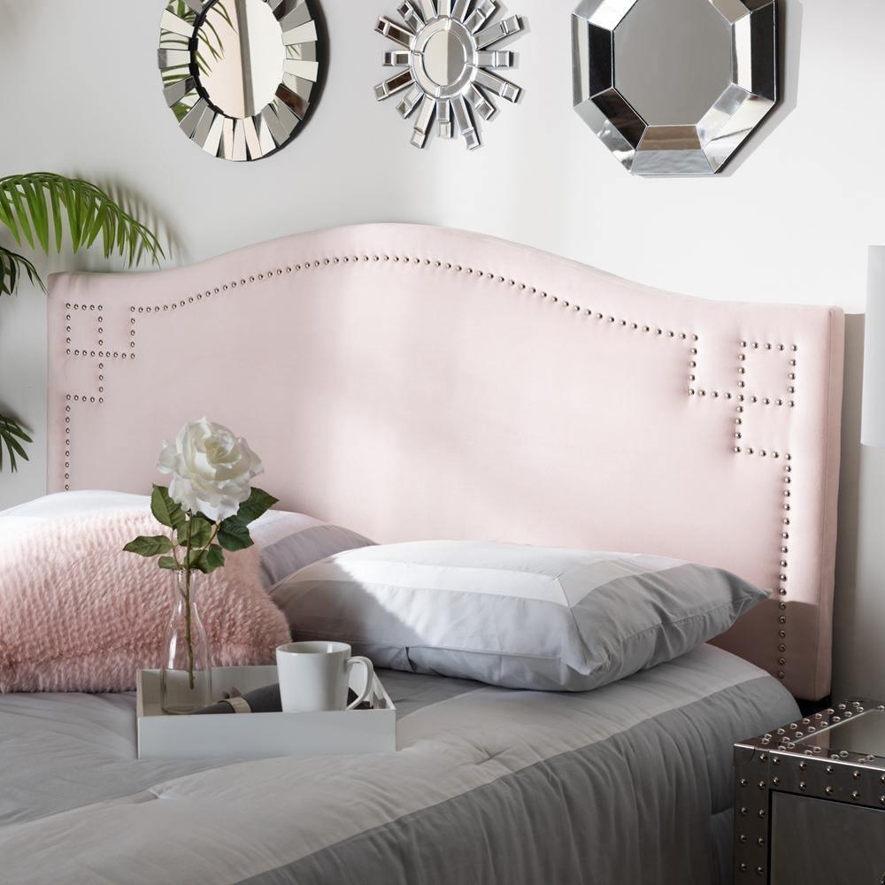 Aubrey Modern and Contemporary Light Pink Velvet Fabric Upholstered King Size Headboard FredCo