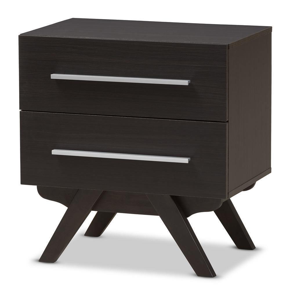 Auburn Mid-Century Modern Espresso Brown Finished Wood 2-Drawer Nightstand FredCo
