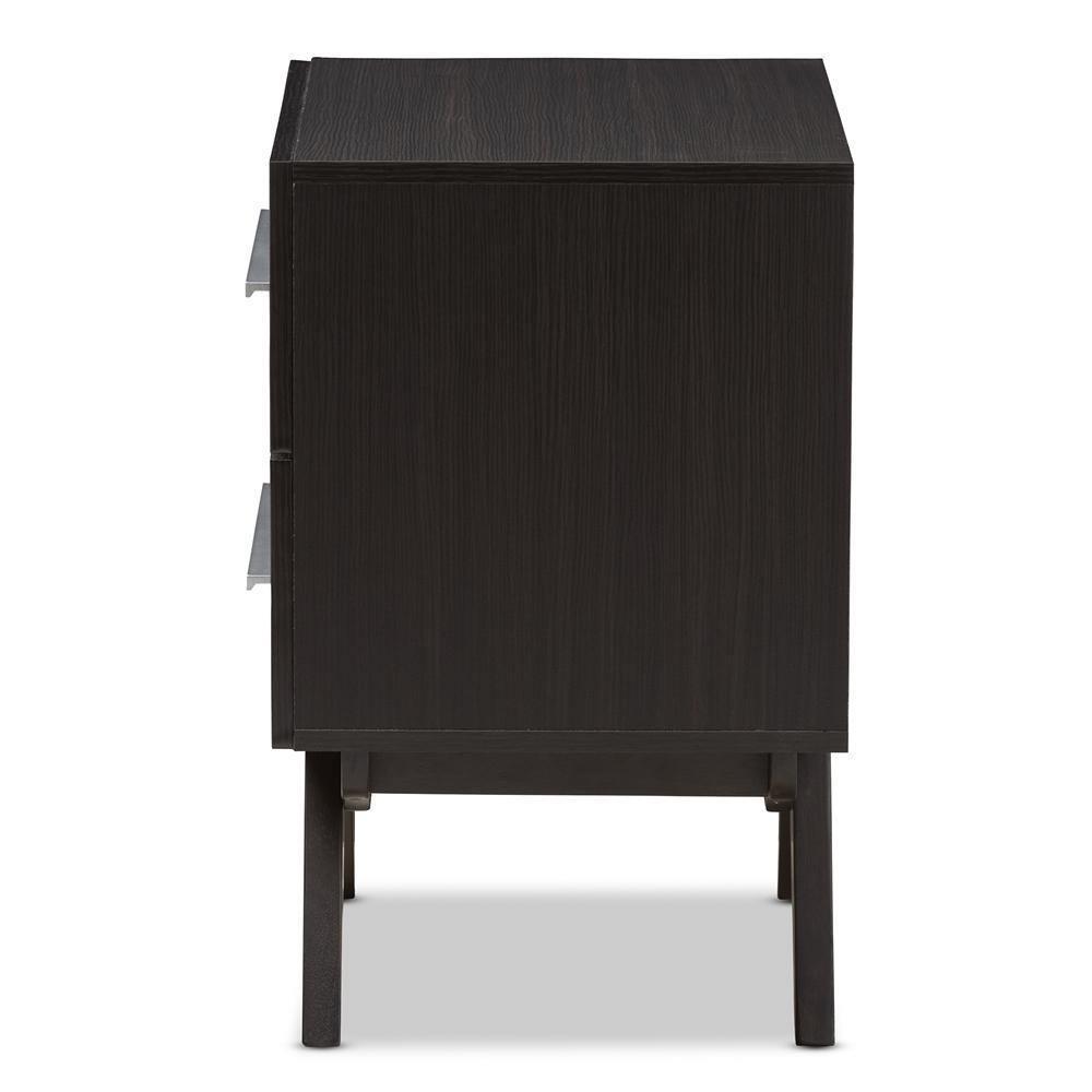 Auburn Mid-Century Modern Espresso Brown Finished Wood 2-Drawer Nightstand FredCo