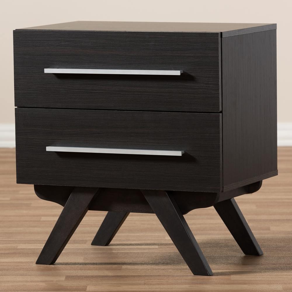 Auburn Mid-Century Modern Espresso Brown Finished Wood 2-Drawer Nightstand FredCo