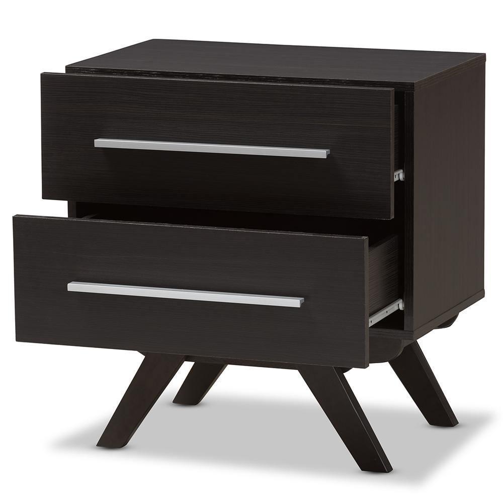 Auburn Mid-Century Modern Espresso Brown Finished Wood 2-Drawer Nightstand FredCo