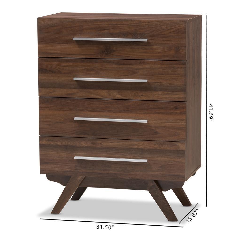 Auburn Mid-Century Modern Walnut Brown Finished Wood 4-Drawer Chest FredCo