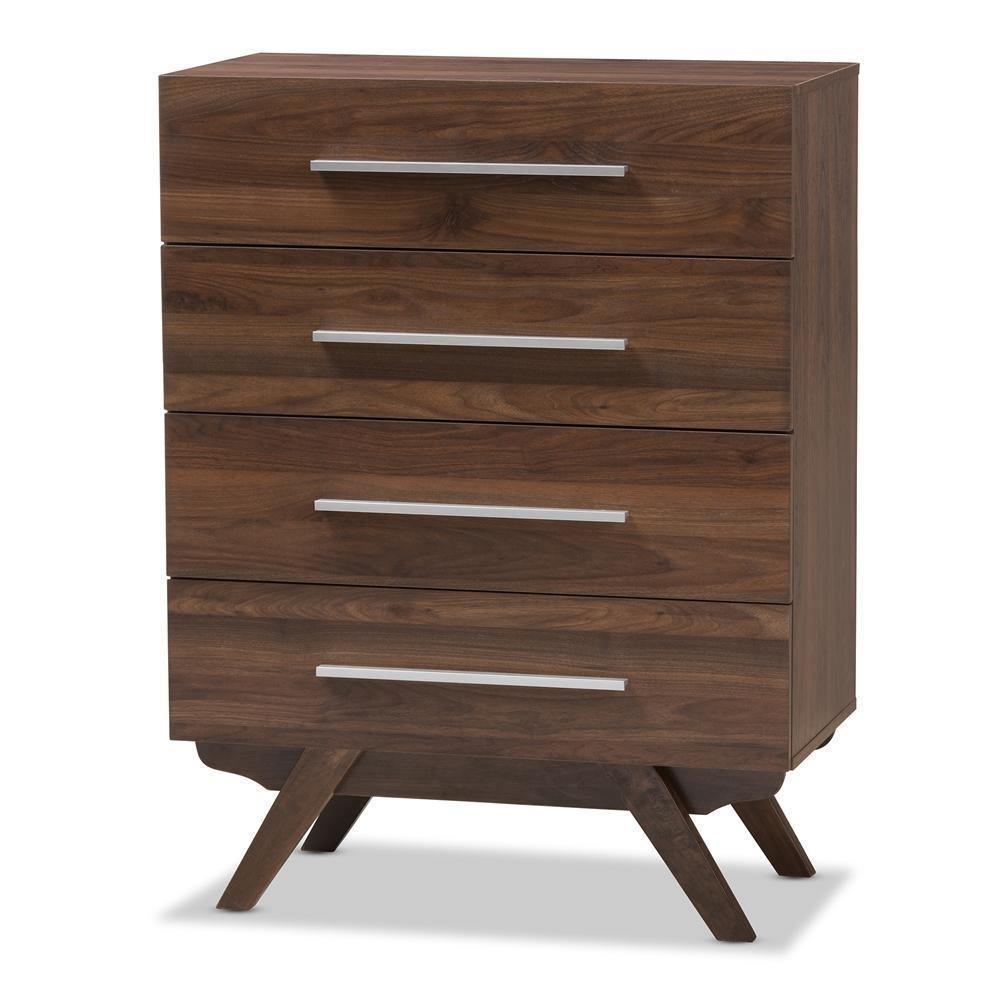 Auburn Mid-Century Modern Walnut Brown Finished Wood 4-Drawer Chest FredCo