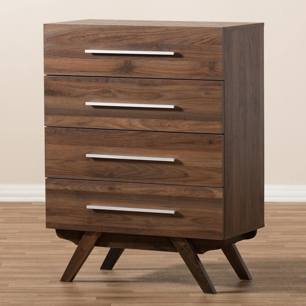 Auburn Mid-Century Modern Walnut Brown Finished Wood 4-Drawer Chest FredCo