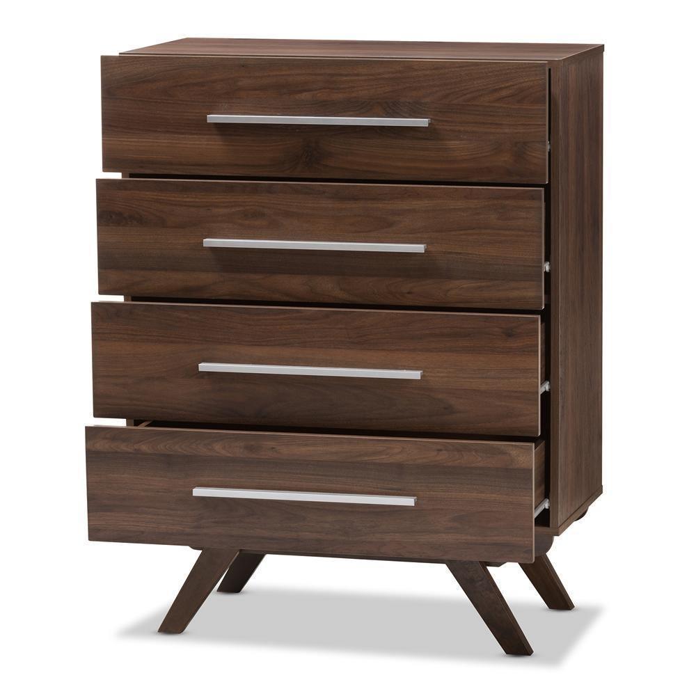 Auburn Mid-Century Modern Walnut Brown Finished Wood 4-Drawer Chest FredCo