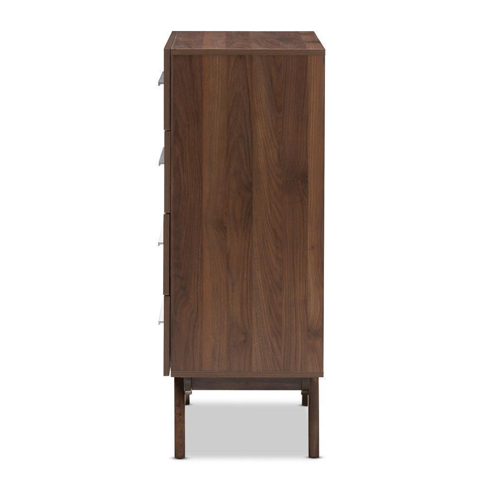 Auburn Mid-Century Modern Walnut Brown Finished Wood 4-Drawer Chest FredCo