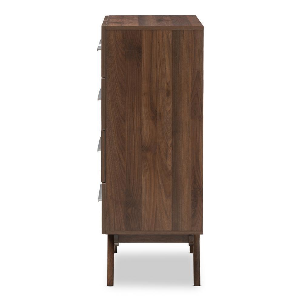 Auburn Mid-Century Modern Walnut Brown Finished Wood 5-Drawer Chest FredCo