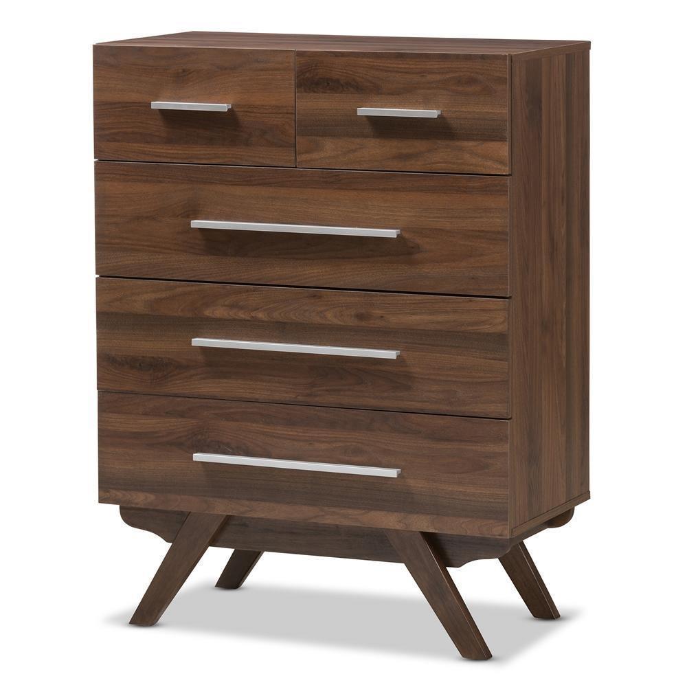 Auburn Mid-Century Modern Walnut Brown Finished Wood 5-Drawer Chest FredCo