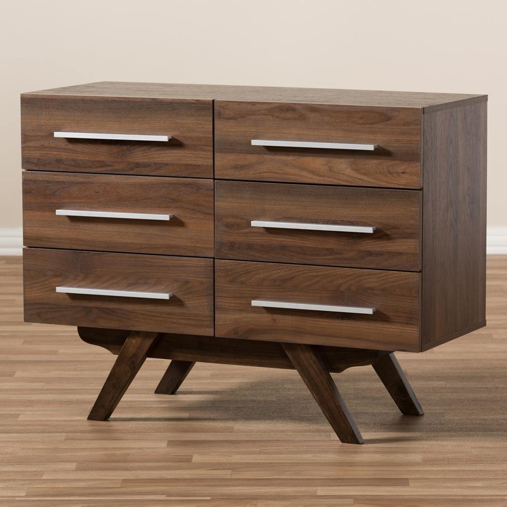 Auburn Mid-Century Modern Walnut Brown Finished Wood 6-Drawer Dresser FredCo