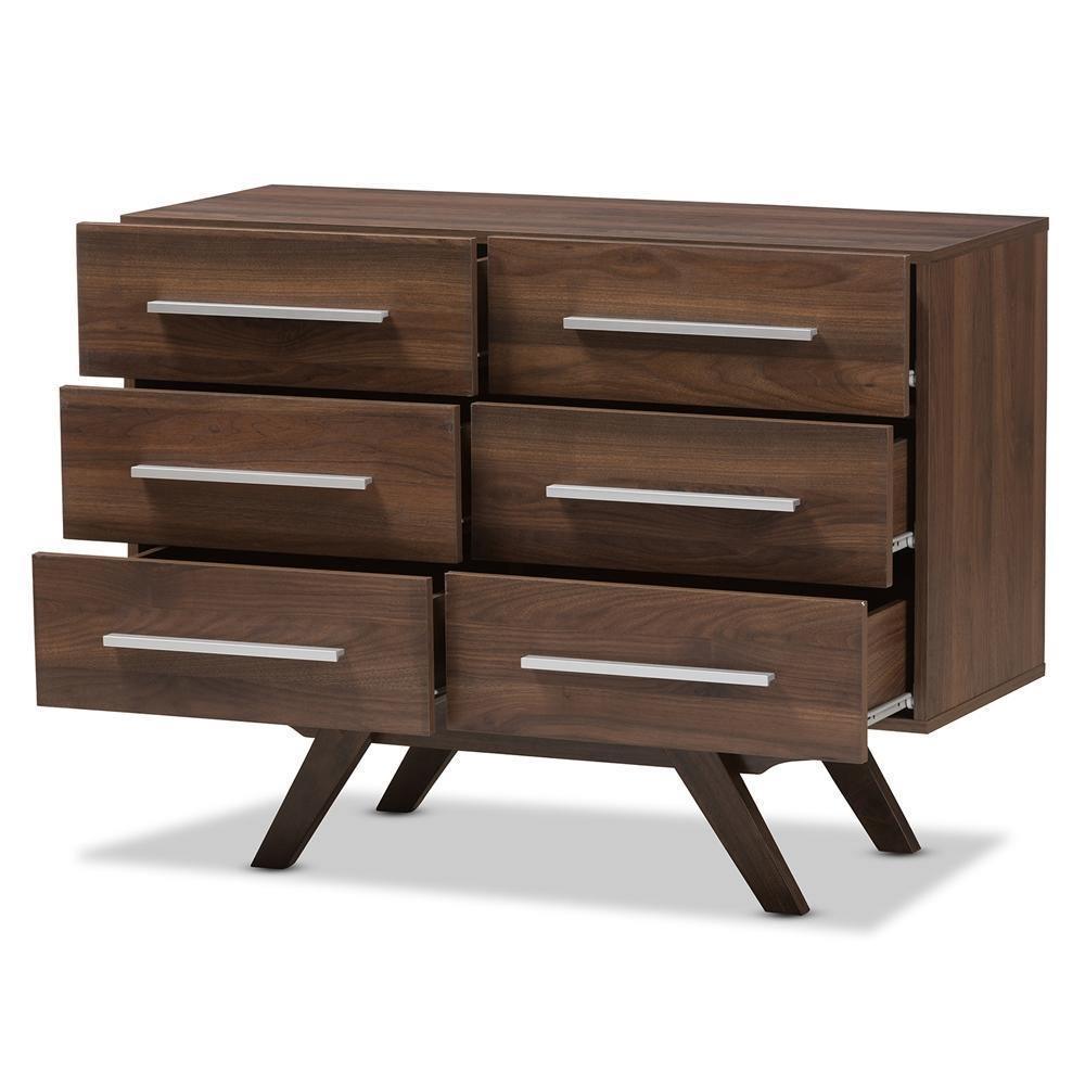 Auburn Mid-Century Modern Walnut Brown Finished Wood 6-Drawer Dresser FredCo